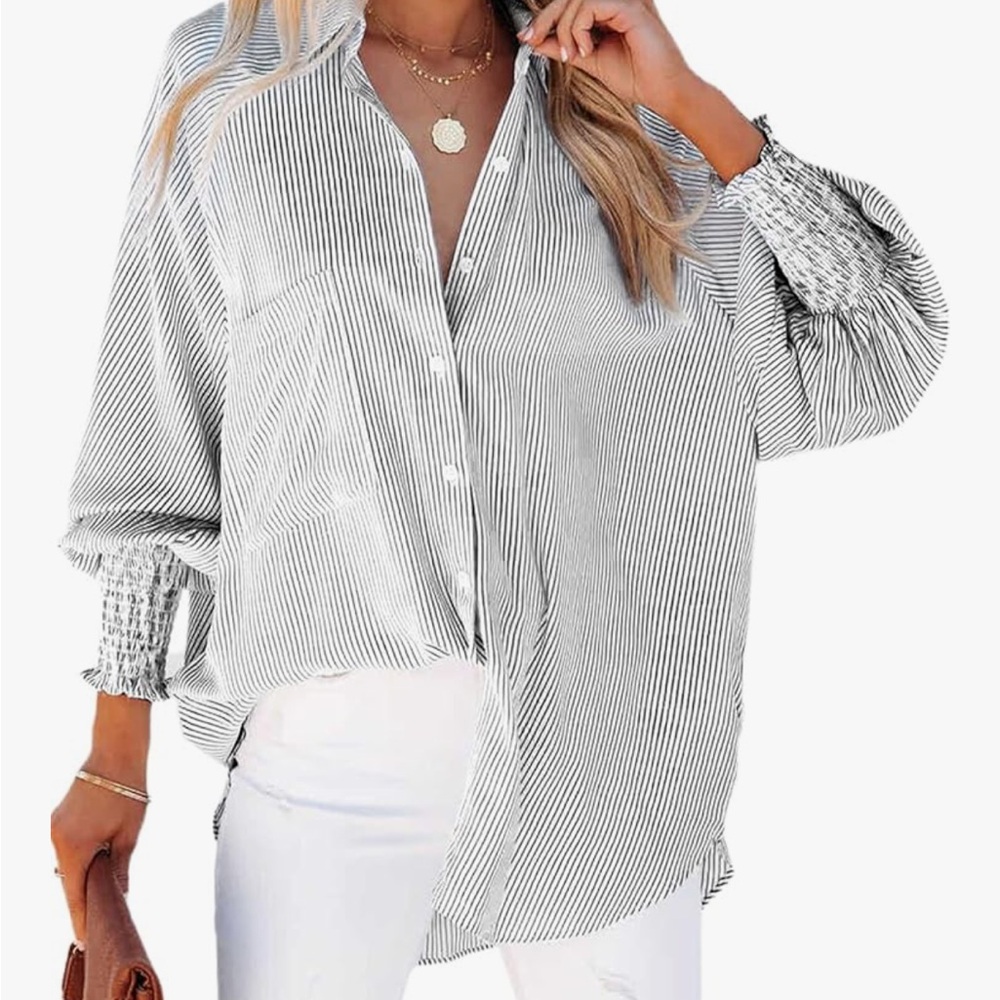 Women’s Charcoal Stripe Button-Up Blouse